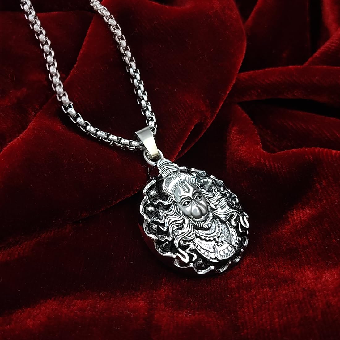 Hanuman Ji Pendant Oxidised Silver Chain