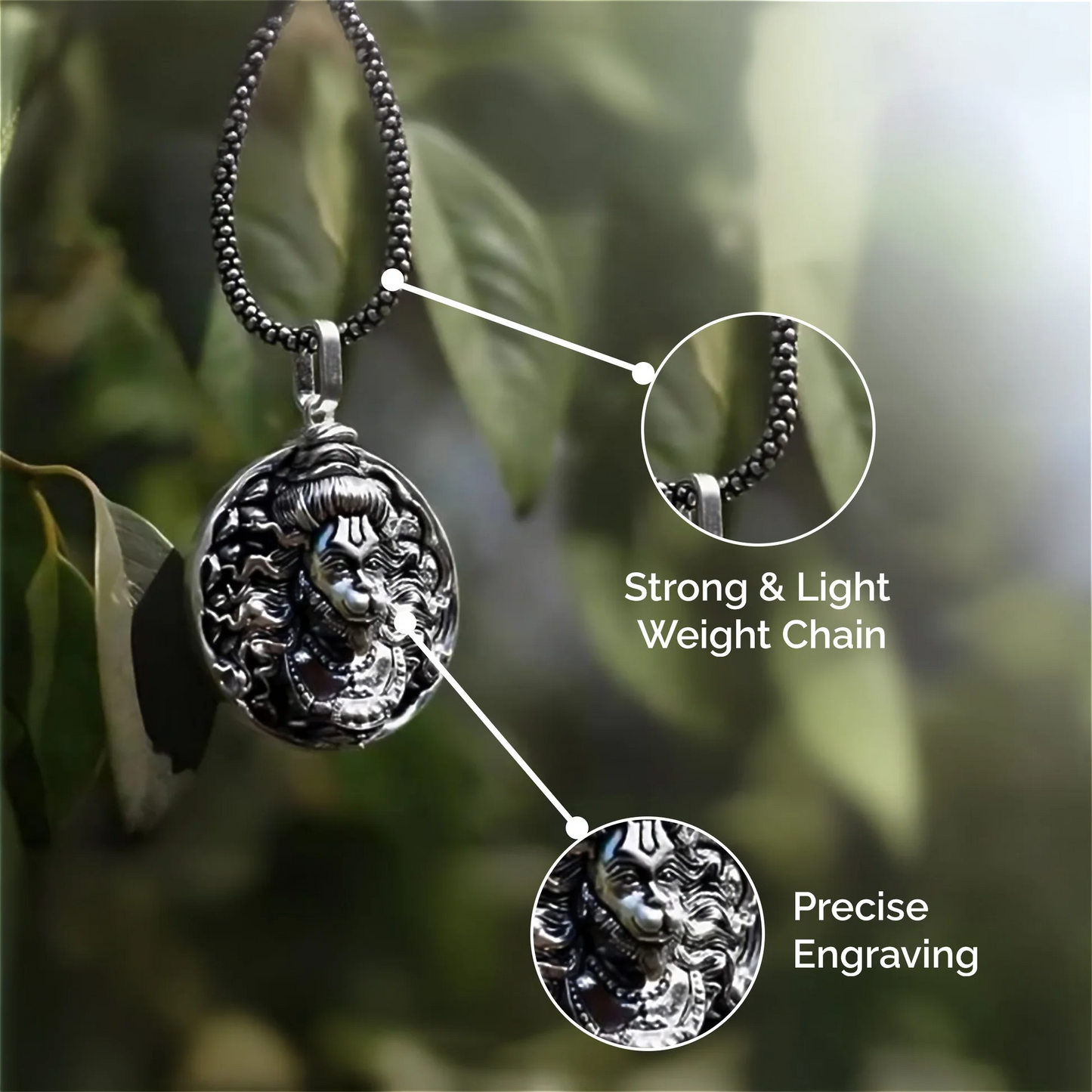 Hanuman Ji Pendant Oxidised Silver Chain